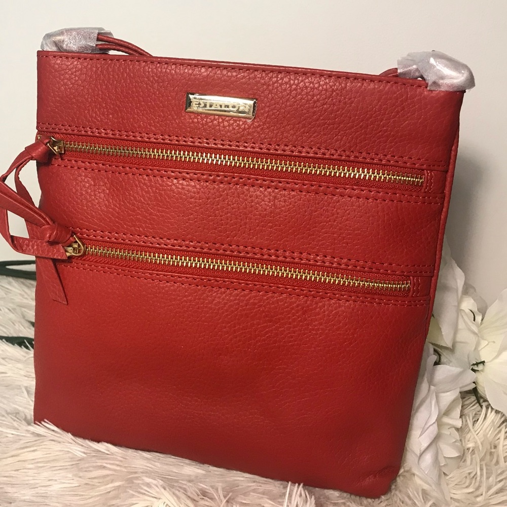 Leather crossbody bag - red large handmade purse